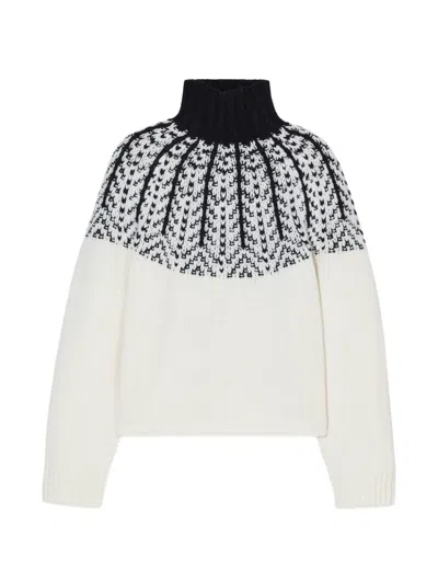Closed Intarsia-knit High-neck Sweater In White