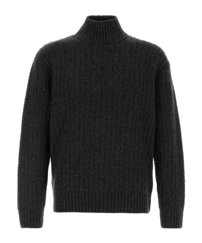 Closed Ribbed-knit Mock-neck Sweater In Black