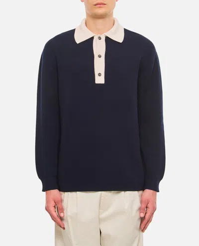Closed Contrast-collar Polo Jumper In Blue