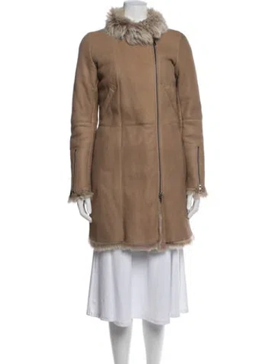 Pre-owned Closed Lamb Leather Coat In Brown