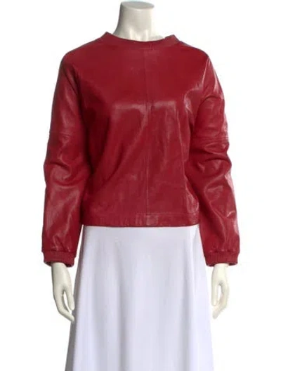 Pre-owned Closed Lamb Leather Mock Neck Sweatshirt In Red