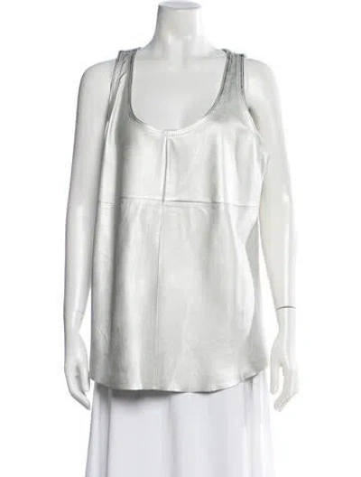 Pre-owned Closed Lamb Leather Scoop Neck Top In Metallic/silver