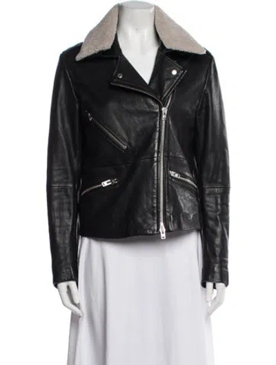 Pre-owned Closed Leather Biker Jacket In Black