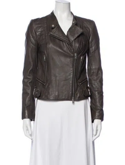 Pre-owned Closed Leather Biker Jacket In Brown
