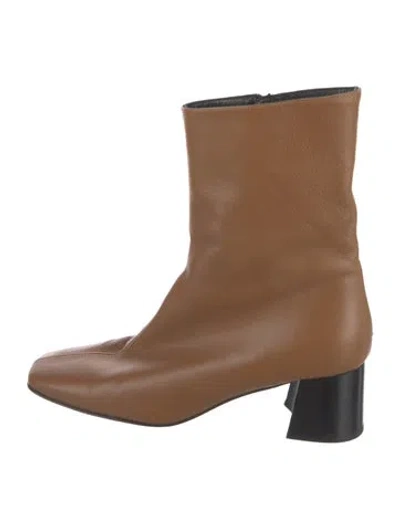 Pre-owned Closed Leather Colorblock Pattern Boots In Neutral