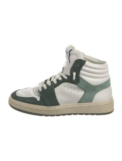 Pre-owned Closed Leather Colorblock Pattern Sneakers In Green