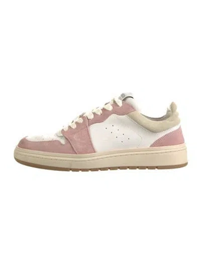 Pre-owned Closed Leather Colorblock Pattern Sneakers In White