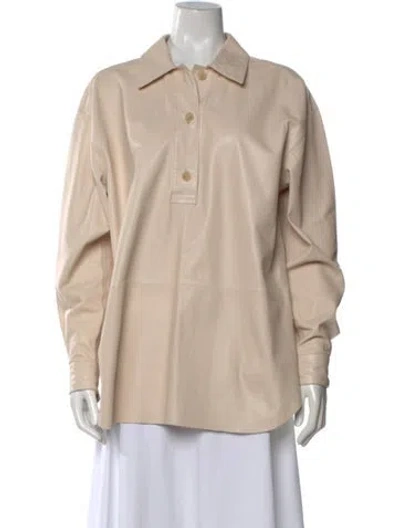 Pre-owned Closed Leather Long Sleeve Button-up Top In Neutral