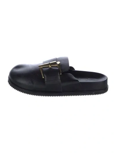 Pre-owned Closed Leather Mules In Black