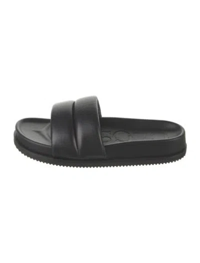 Pre-owned Closed Leather Slides In Black