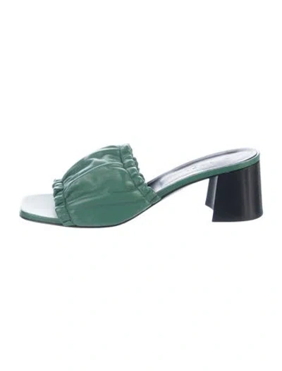 Pre-owned Closed Leather Slides In Green