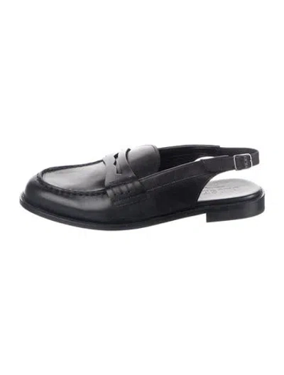 Pre-owned Closed Leather Slingback Flats In Black