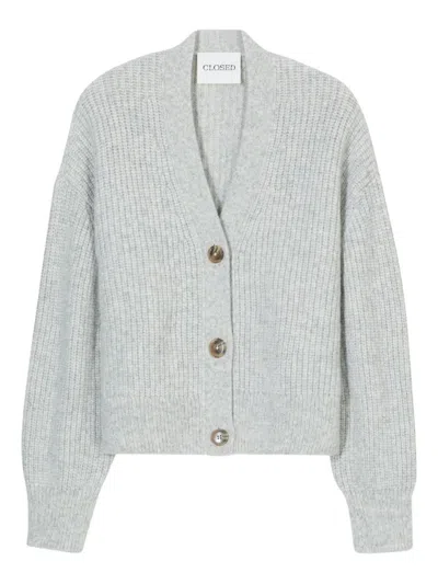 CLOSED LIGHT GREY WOOL BLEND V-NECKED CARDIGAN
