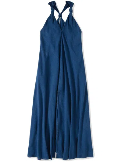 Closed Linen And Cotton Blend Long Dress In Blue