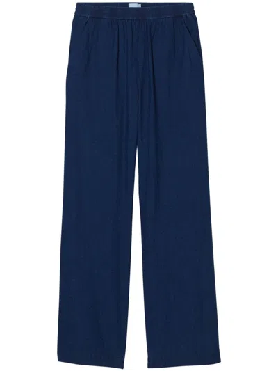 Closed Linen And Cotton Blend Wide Leg Trousers In Blue