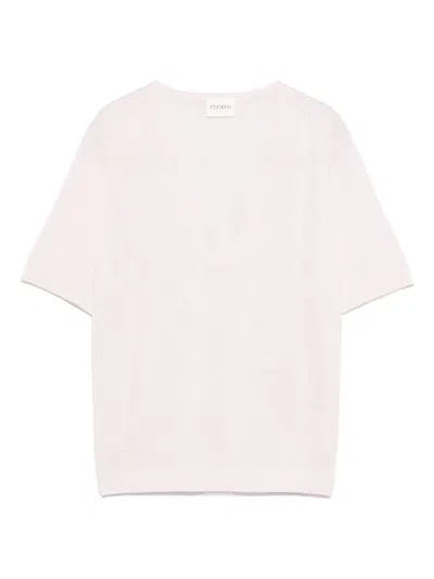 Closed Linen And Cotton V-necked T-shirt In Pink