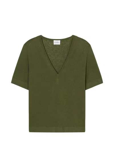 Closed Linen And Cotton V-necked Sweater In Green