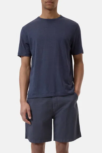 Closed Linen Blend Crew T-shirt In Smoky Blue In Black