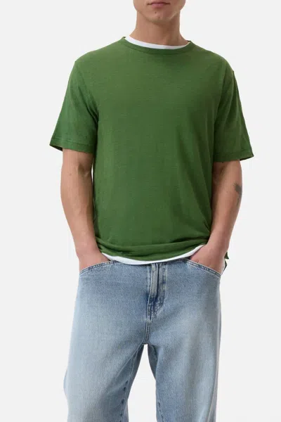 Closed Linen Blend Crew T-shirt In Ranger Green In Multi