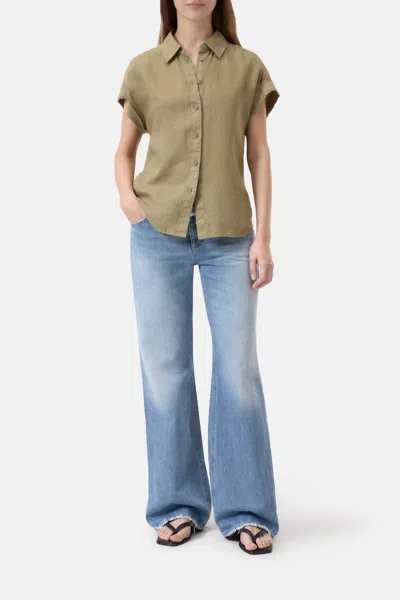 Closed Linen Sleeveless Button Up Shirt In Chino Green In Gray