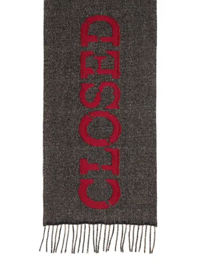 Closed Logo-embroidered Wool Scarf In Grey