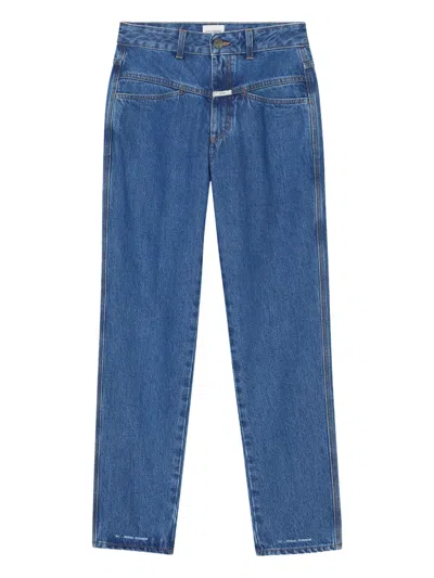 Closed Pedal Pusher High Waist Tapered Leg Jeans In Mid Blue