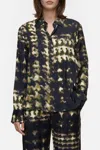 Closed Long Sleeve Button Down Blouse With Print In Clover Green