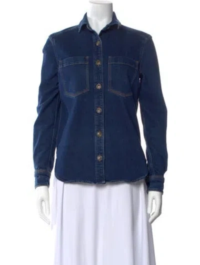 Pre-owned Closed Long Sleeve Button-up Top In Blue