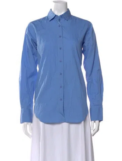 Pre-owned Closed Long Sleeve Button-up Top In Blue