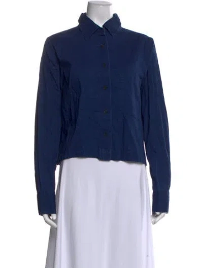Pre-owned Closed Long Sleeve Button-up Top In Blue