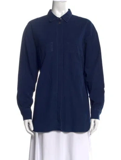 Pre-owned Closed Long Sleeve Button-up Top In Blue