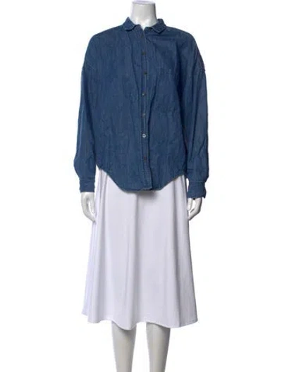 Pre-owned Closed Long Sleeve Button-up Top In Blue