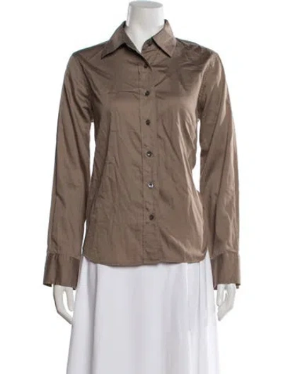 Pre-owned Closed Long Sleeve Button-up Top In Brown