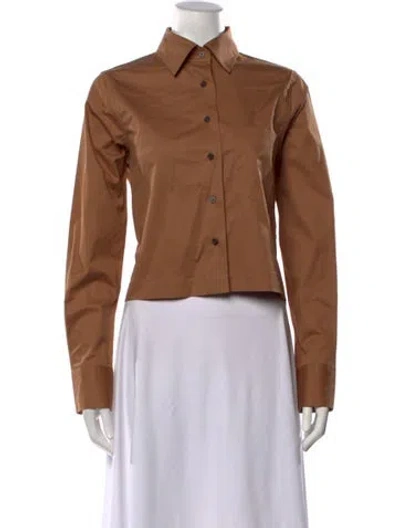 Pre-owned Closed Long Sleeve Button-up Top In Brown