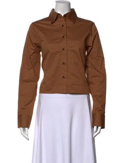 Pre-owned Closed Long Sleeve Button-up Top In Brown