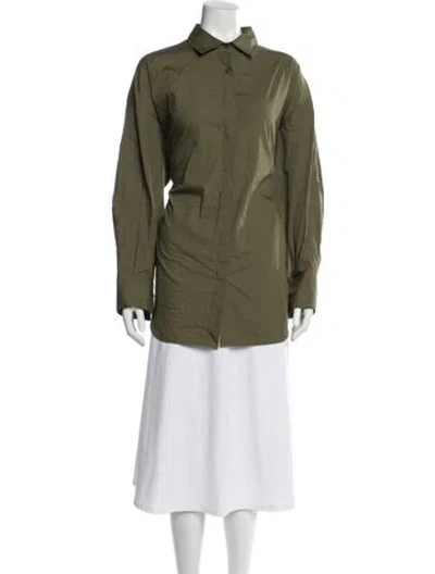 Pre-owned Closed Long Sleeve Button-up Top In Green