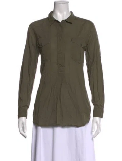 Pre-owned Closed Long Sleeve Button-up Top In Green