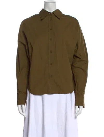 Pre-owned Closed Long Sleeve Button-up Top In Green