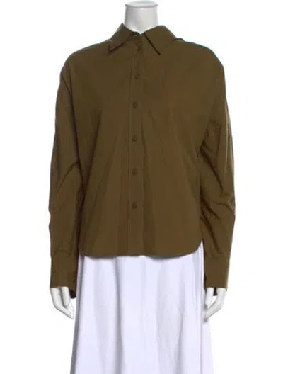 Pre-owned Closed Long Sleeve Button-up Top In Green