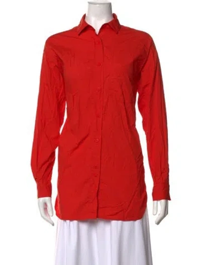Pre-owned Closed Long Sleeve Button-up Top In Orange