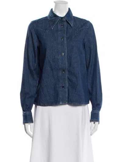 Pre-owned Closed Long Sleeve Button-up Top W/ Tags In Blue