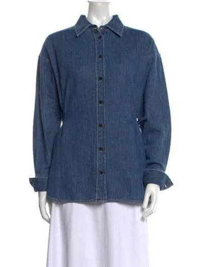 Pre-owned Closed Long Sleeve Button-up Top W/ Tags In Blue