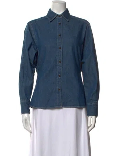 Pre-owned Closed Long Sleeve Button-up Top W/ Tags In Blue
