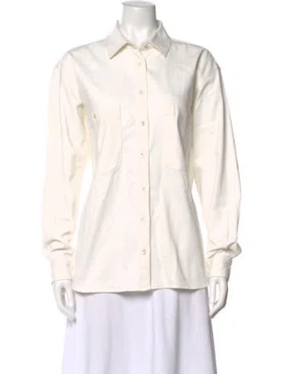 Pre-owned Closed Long Sleeve Button-up Top In White