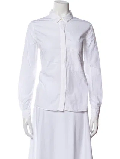 Pre-owned Closed Long Sleeve Button-up Top In White