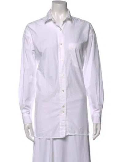 Pre-owned Closed Long Sleeve Button-up Top In White