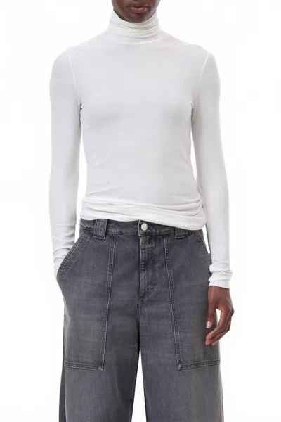 Closed Long Sleeve Tee In White In Silver