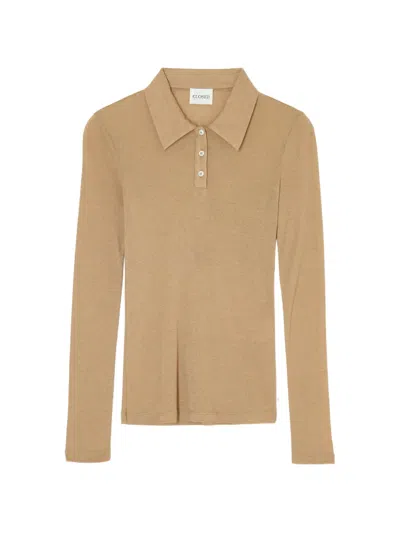 Closed Long-sleeve Polo Top In Brown