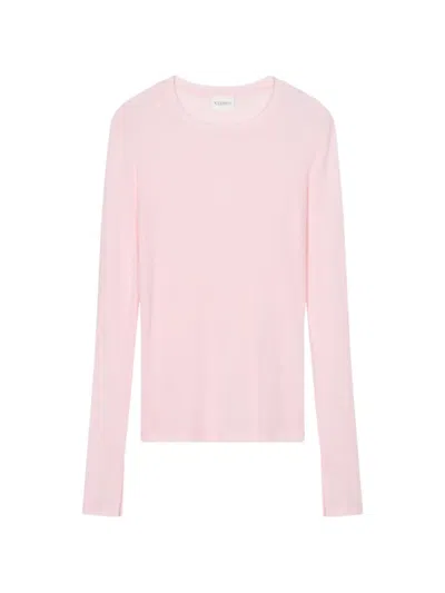 Closed Long-sleeve Slit-cuff T-shirt In Pink
