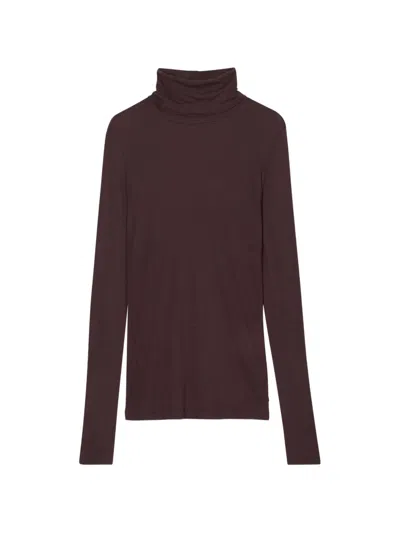 Closed Long-sleeve Turtle-neck Top In Brown